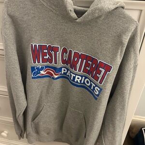 Gildan Gray Crewneck Sweatshirt with Red and Blue West Carteret Patriots Logo